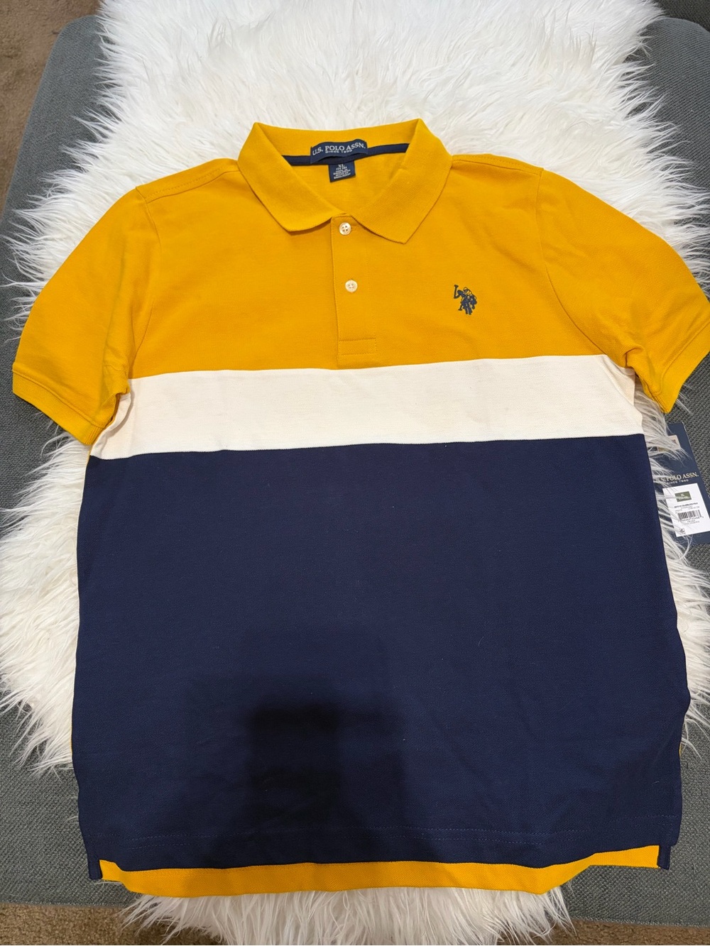 U.S. Polo Assn. Mustard, White & Navy Colorblock Polo